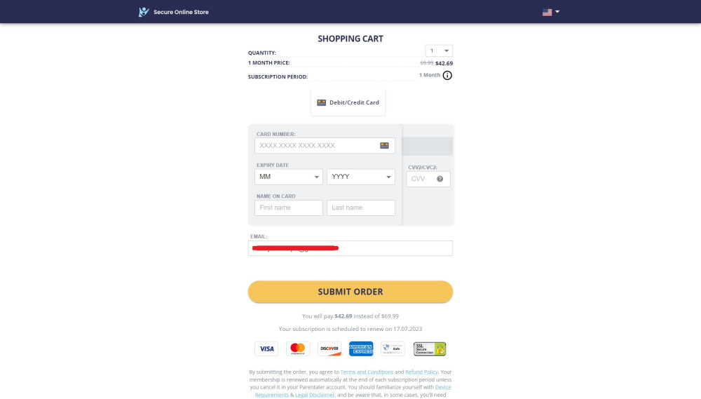 Parentaler checkout page